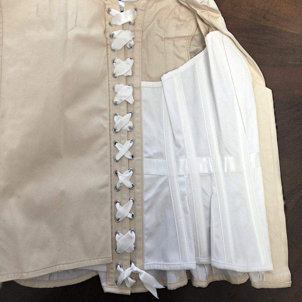 Tailored Beige Button-Front Women's Blouse - Picture 6 of 8